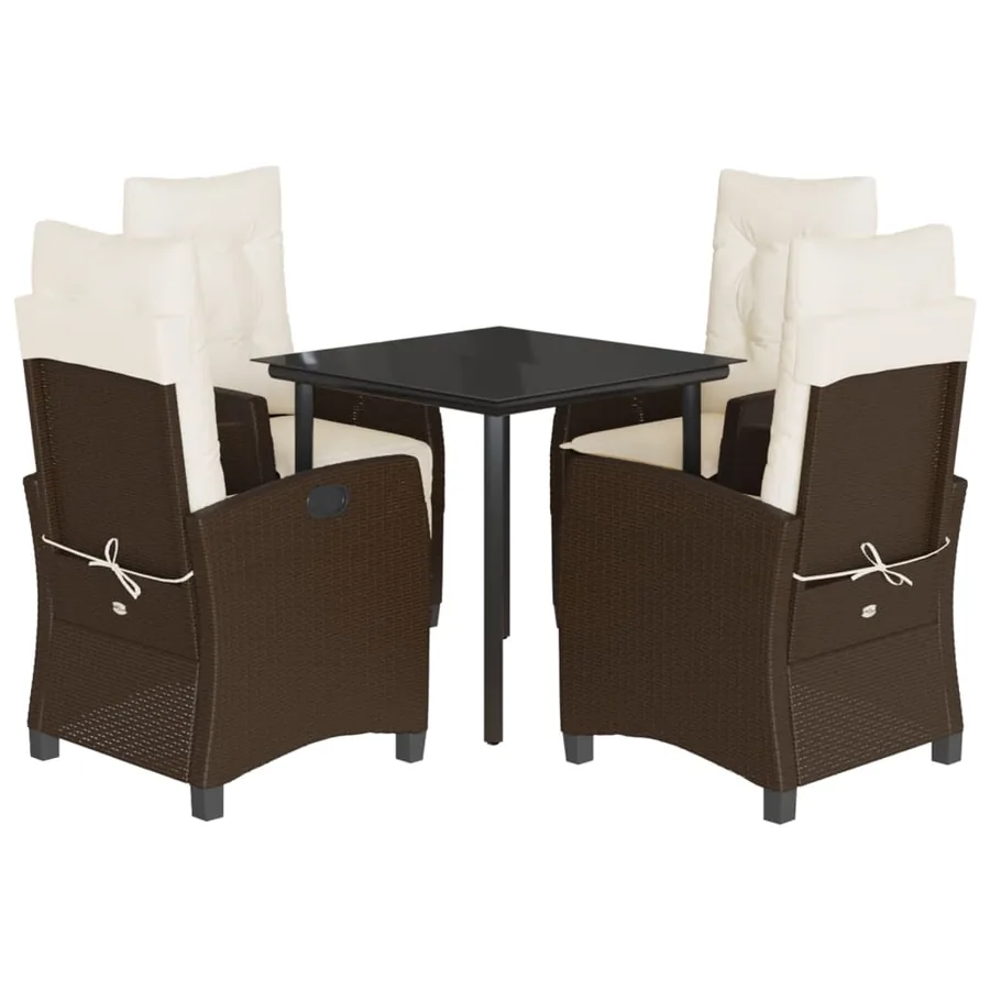 Ensemble à manger de jardin 5 pcs et coussins marron poly rotin - 2