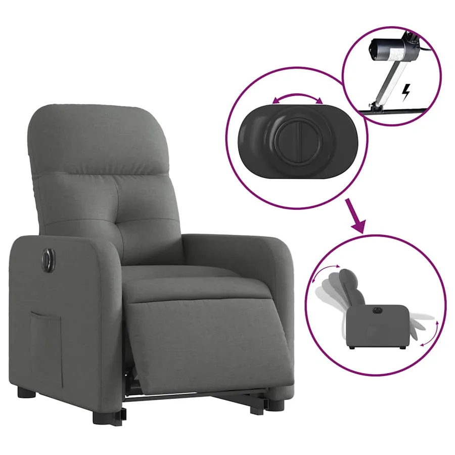 Fauteuil inclinable électrique gris foncé tissu - 6