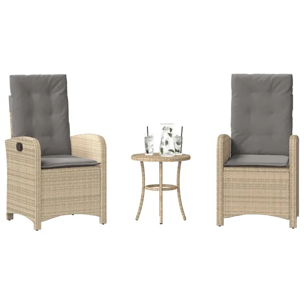 Ensemble de bistro 3 pcs coussins mélange beige résine tressée