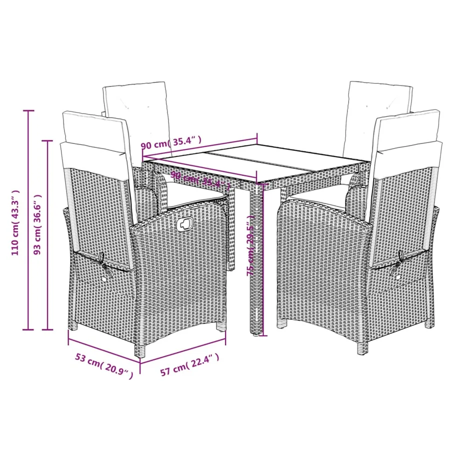 Ensemble à manger de jardin coussins 5pcs Noir Résine tressée - 12