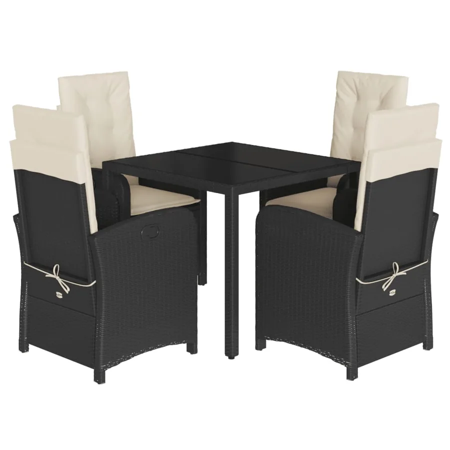 Ensemble à manger de jardin coussins 5pcs Noir Résine tressée - 2