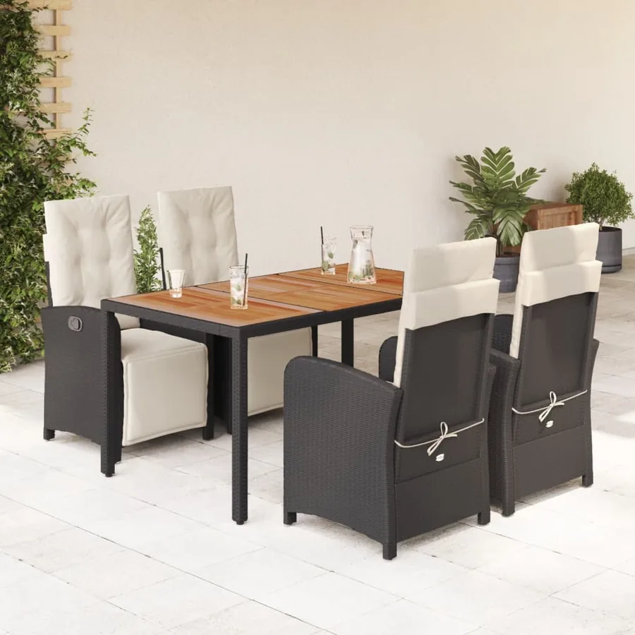 Ensemble à manger de jardin coussins 5pcs Noir Résine tressée