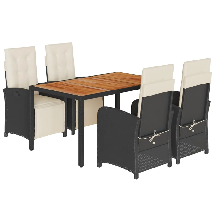 Ensemble à manger de jardin coussins 5pcs Noir Résine tressée - 2