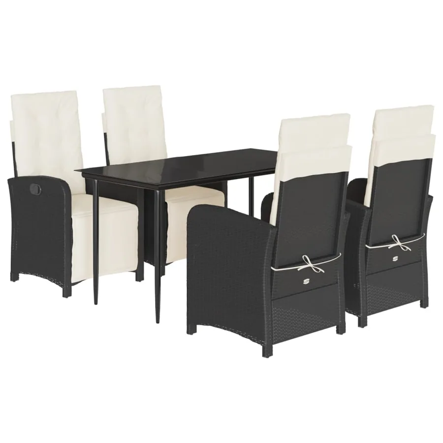 Ensemble à manger de jardin coussins 5pcs Noir Résine tressée - 2