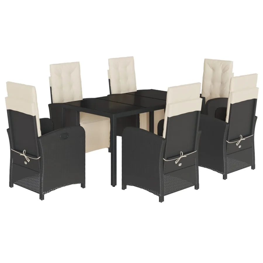 Ensemble à manger de jardin coussins 7pcs Noir Résine tressée - 2