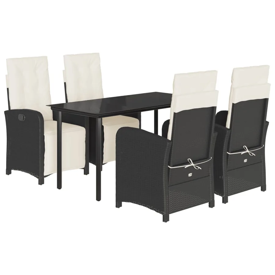 Ensemble à manger de jardin coussins 5pcs Noir Résine tressée - 2