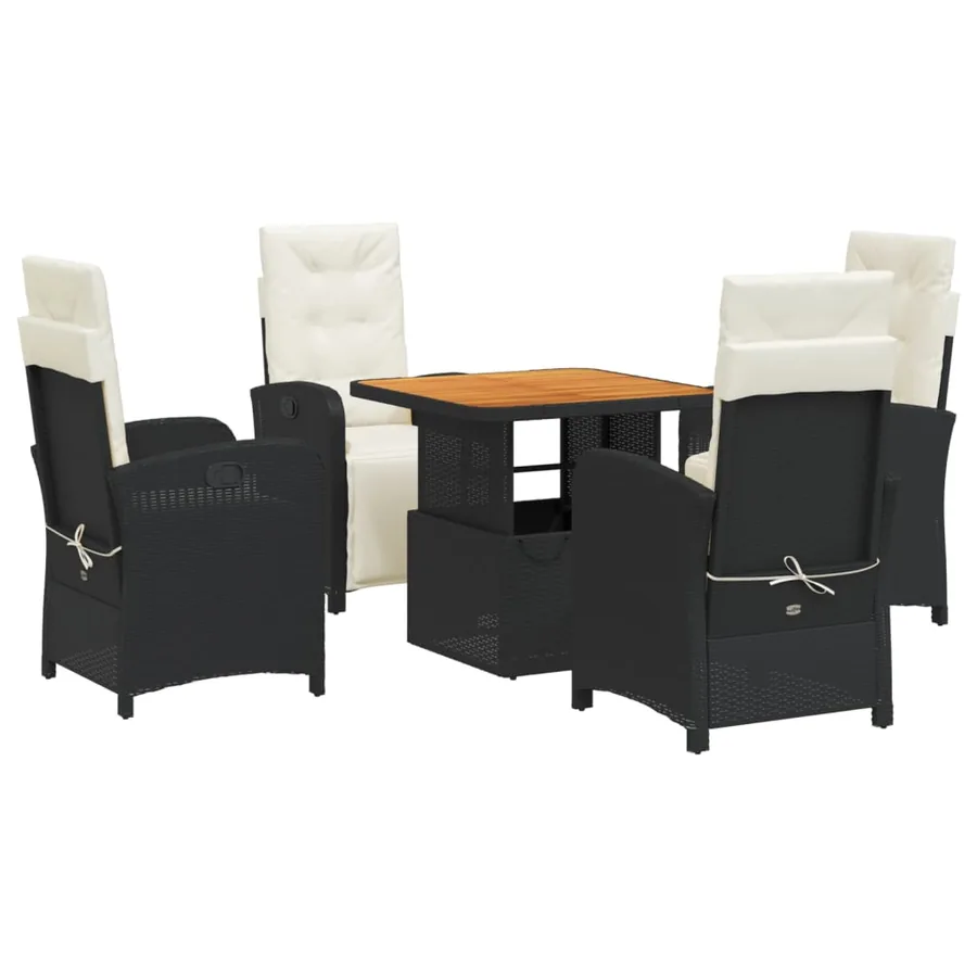 Ensemble à manger de jardin coussins 5pcs Noir Résine tressée - 2