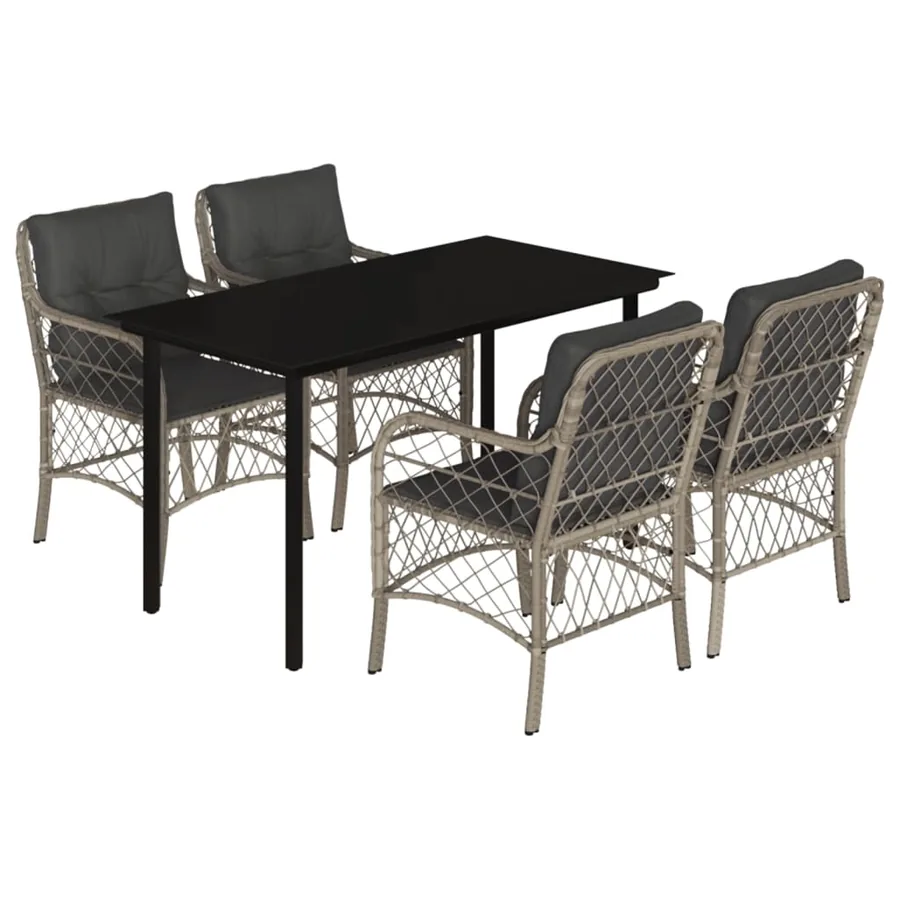 Ensemble à manger de jardin et coussins 5 pcs gris clair rotin - 2