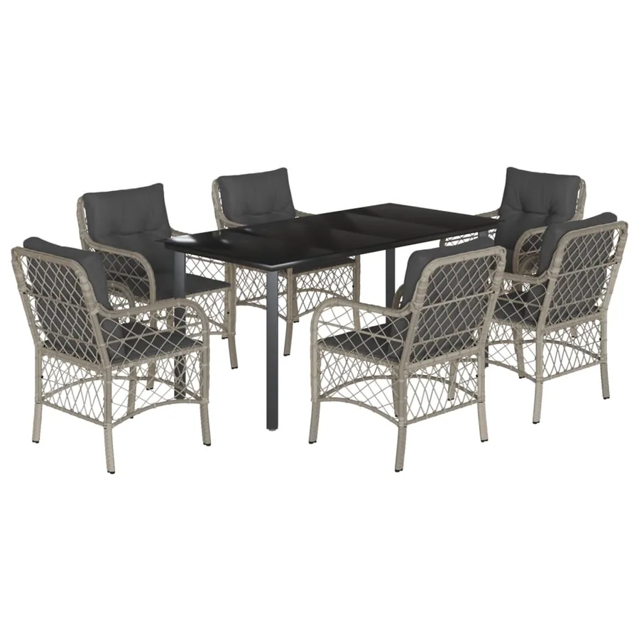 Ensemble à manger de jardin et coussins 7 pcs gris clair rotin - 2