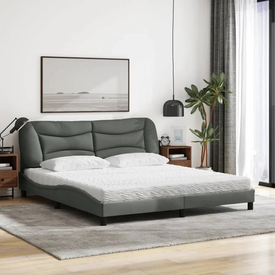 Lit avec matelas Hvar gris foncé 180x200 cm tissu - 3