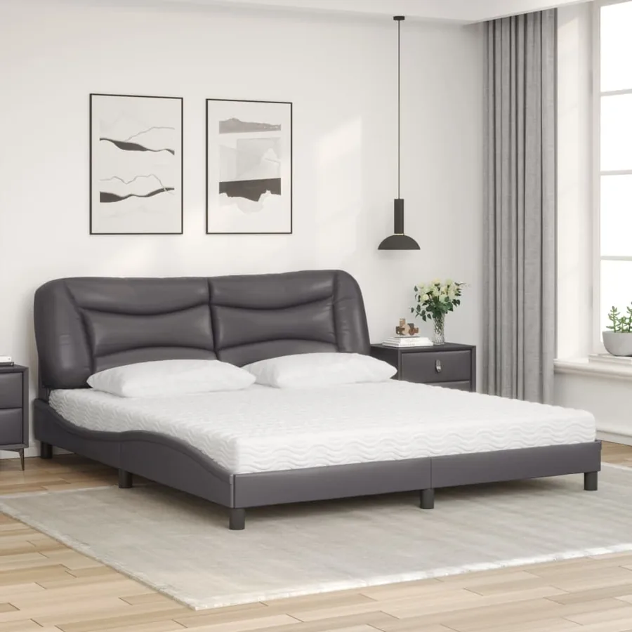 Lit avec matelas Hvar gris 180x200 cm similicuir - 3