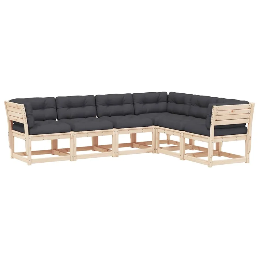 Salon de jardin 6 pcs avec coussins bois de pin massif - 2