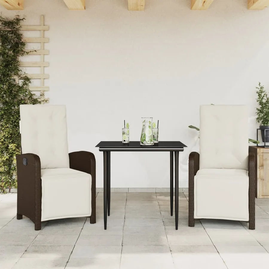 Ensemble de bistro 3 pcs avec coussins marron résine tressée