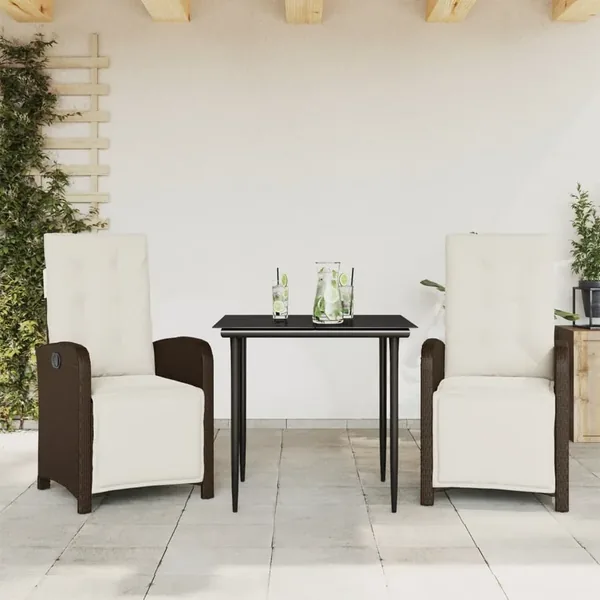 Ensemble de bistro 3 pcs avec coussins marron résine tressée