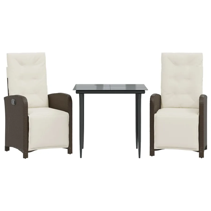Ensemble de bistro 3 pcs avec coussins marron résine tressée - 2