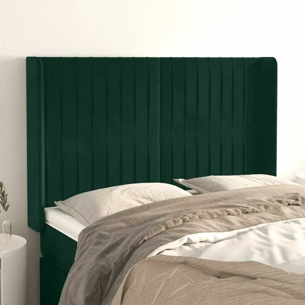 Tête de lit avec oreilles Vert foncé 147x16x118/128 cm Velours