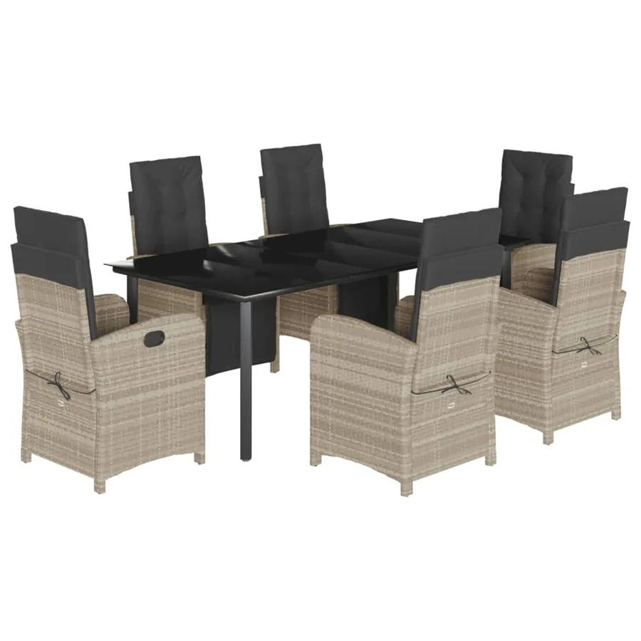 Ensemble à manger de jardin et coussins 7 pcs gris clair rotin - 2