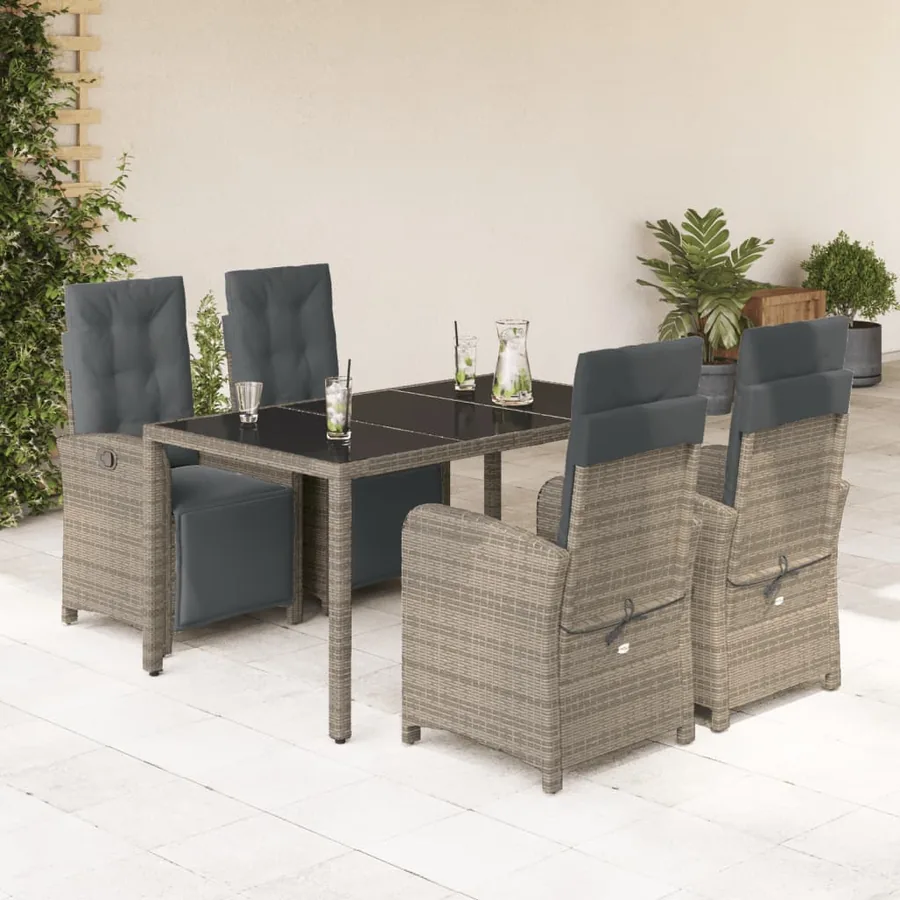 Ensemble à manger de jardin 5 pcs coussins gris résine tressée