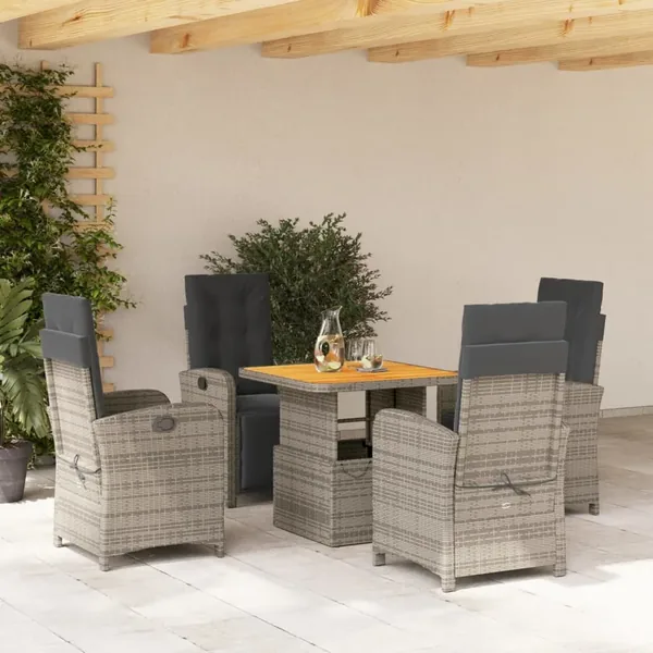 Ensemble à manger de jardin 5 pcs coussins gris résine tressée