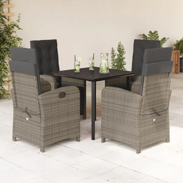 Ensemble à manger de jardin 5 pcs coussins gris résine tressée