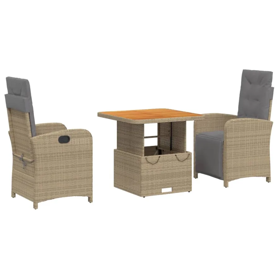 Ensemble à manger de jardin et coussins 3 pcs Beige poly rotin - 2