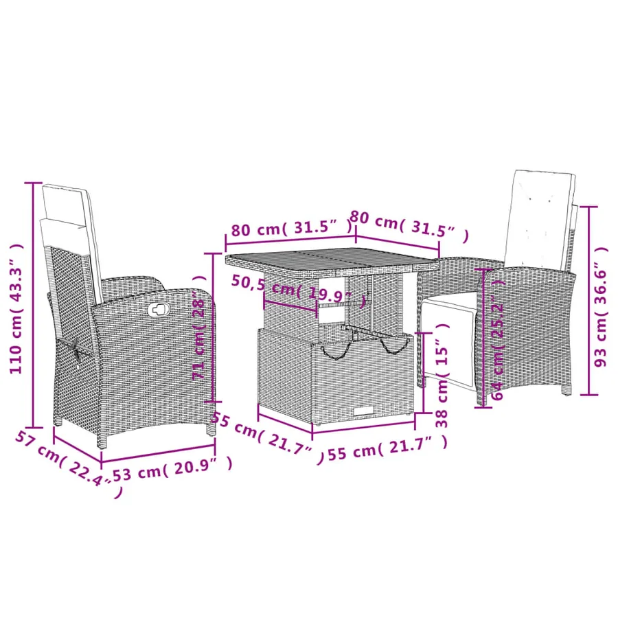 Ensemble à manger de jardin et coussins 3 pcs Beige poly rotin - 8