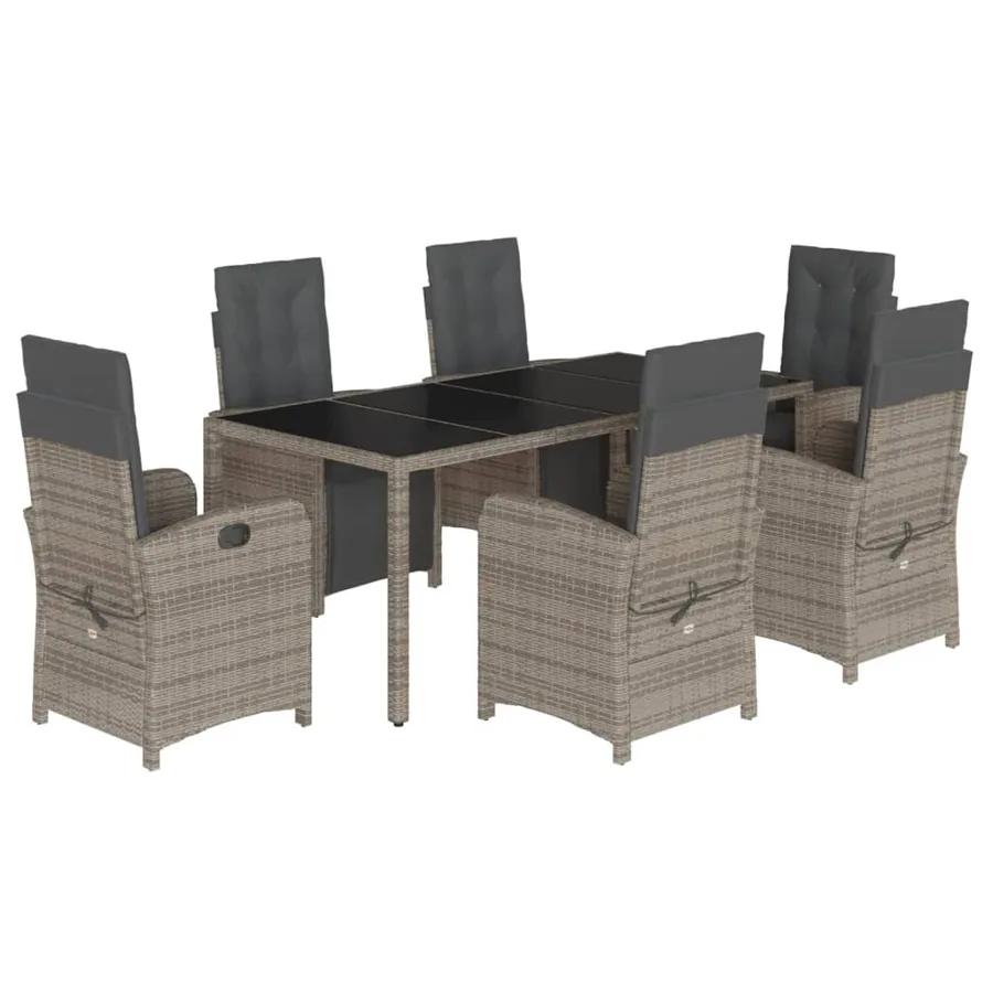 Ensemble à manger de jardin et coussins 7 pcs gris rotin - 2