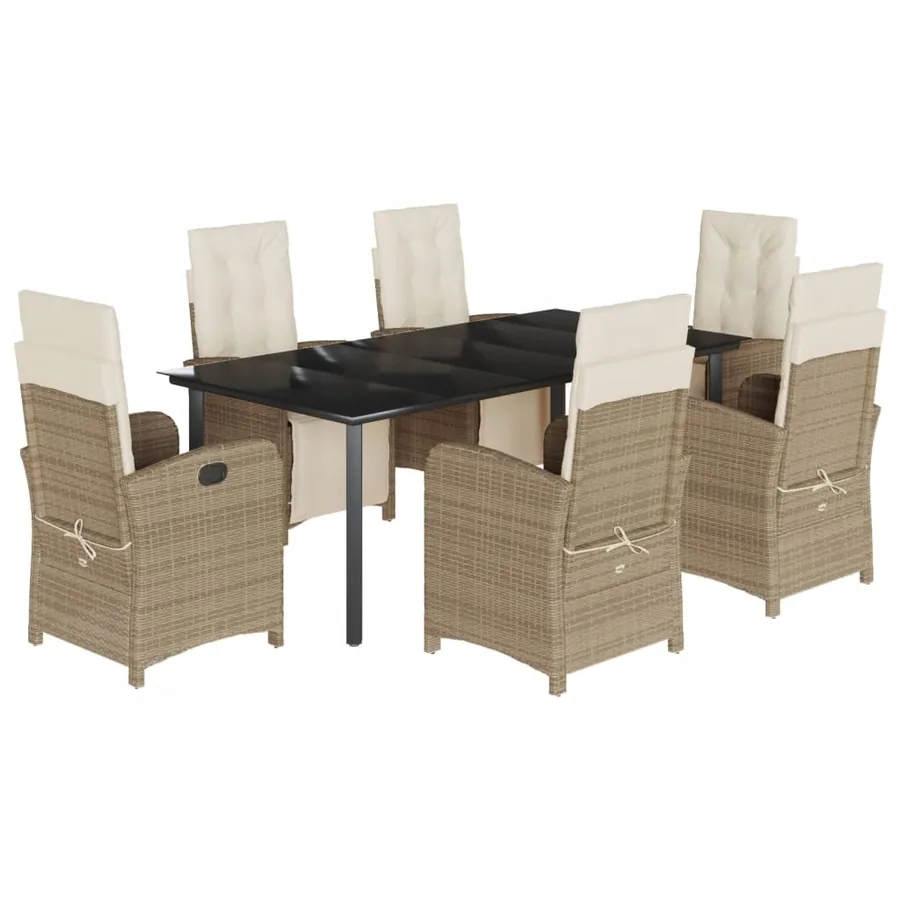 Ensemble à manger de jardin et coussins 7 pcs beige poly rotin - 2