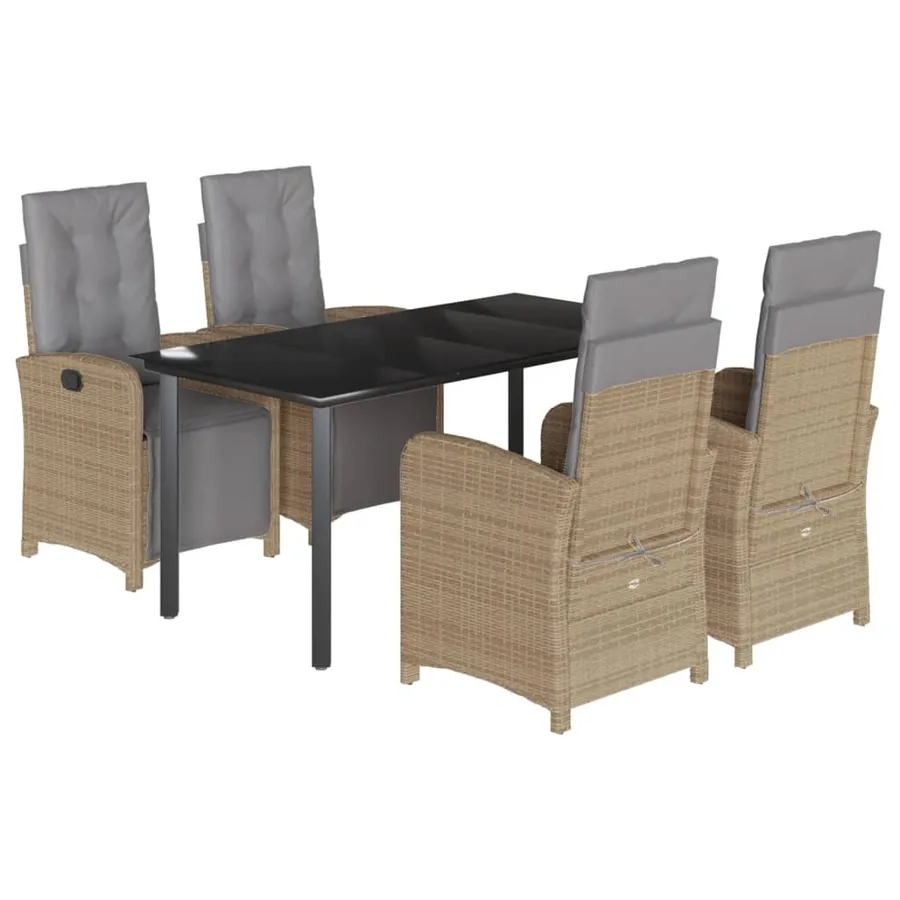 Ensemble à manger de jardin avec coussins 5pcs Beige poly rotin - 2