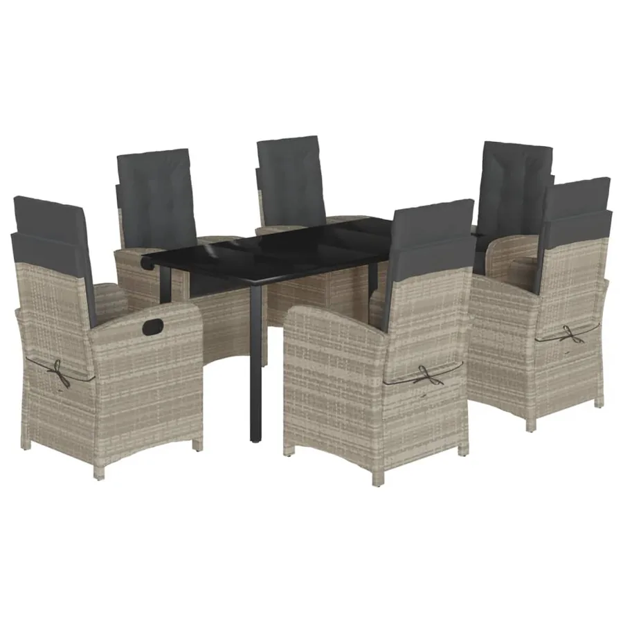 Ensemble à manger de jardin et coussins 7 pcs gris clair rotin - 2