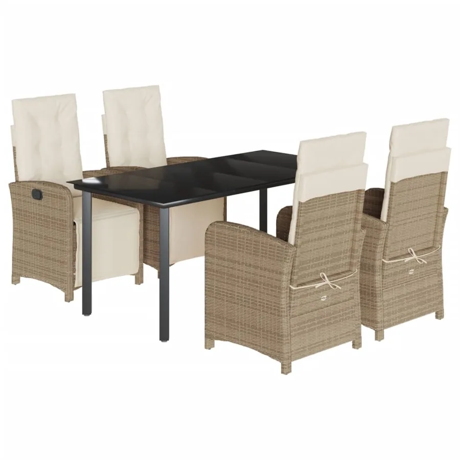 Ensemble à manger de jardin avec coussins 5pcs Beige poly rotin - 2
