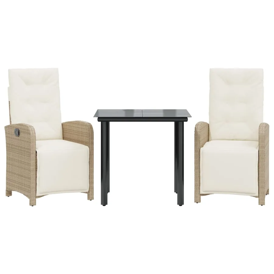 Ensemble de bistro 3 pcs avec coussins beige résine tressée - 2