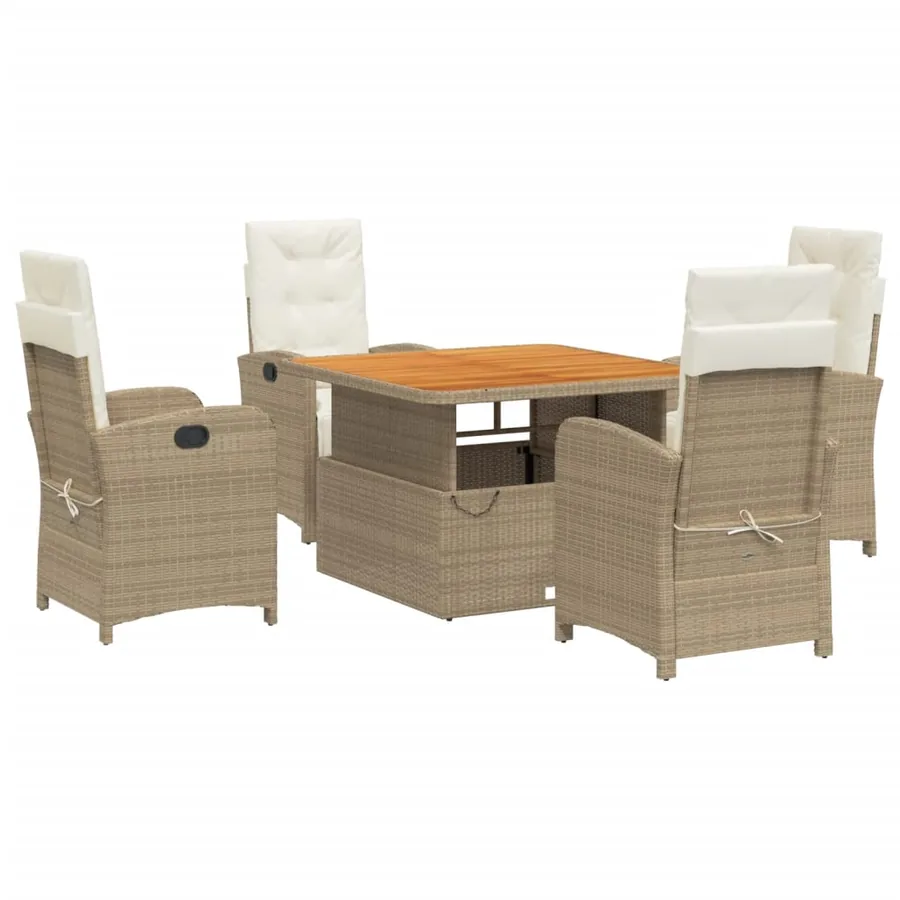 Ensemble à manger de jardin avec coussins 5pcs Beige poly rotin - 2
