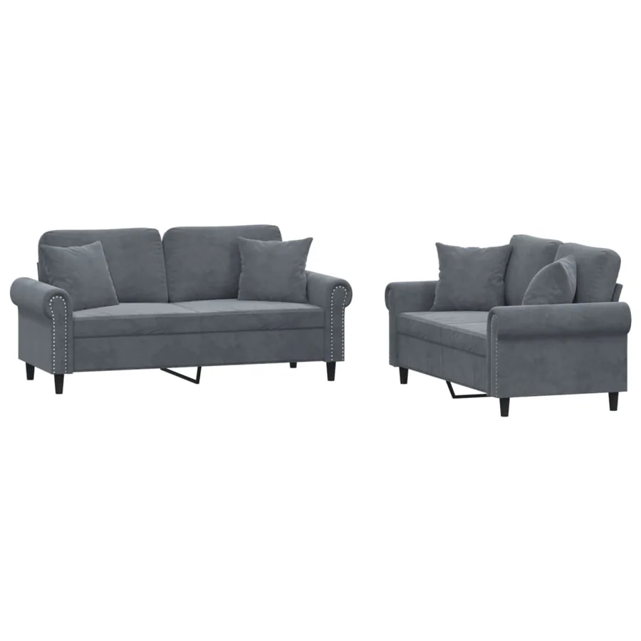 Ensemble de canapés 2 pcs avec coussins gris foncé velours - 2
