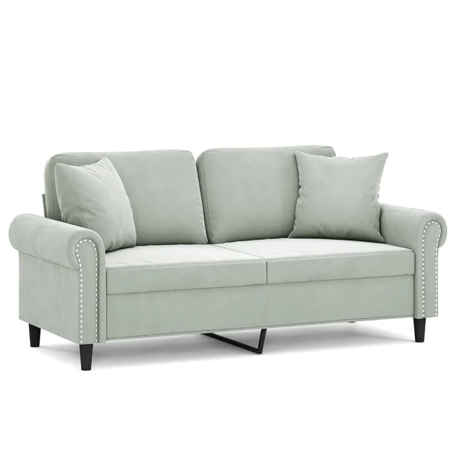Canapé 2 places avec oreillers gris clair 140 cm velours - 2