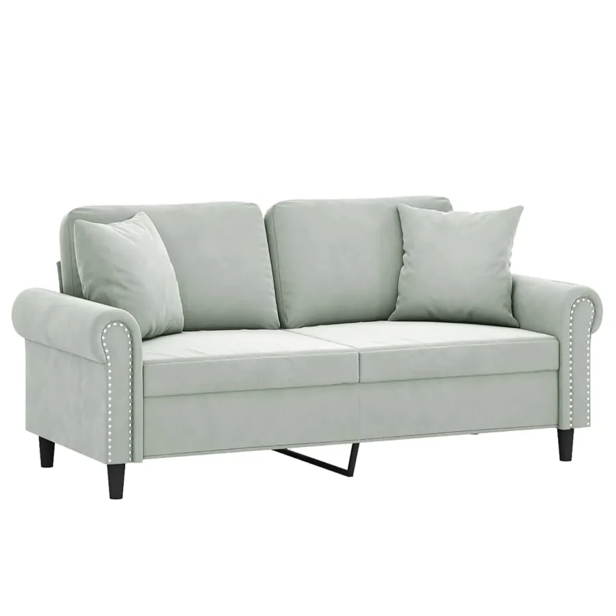 Canapé 2 places avec oreillers gris clair 140 cm velours - 3