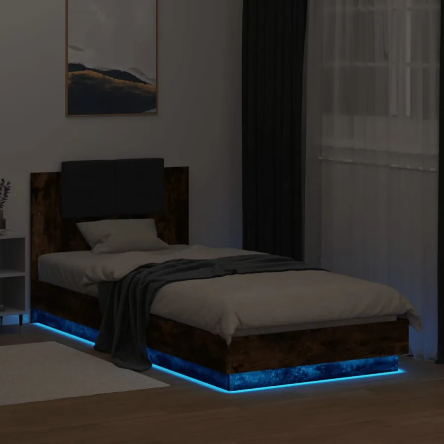 Cadre de lit avec LED sans matelas chêne fumé 90x200 cm - 4