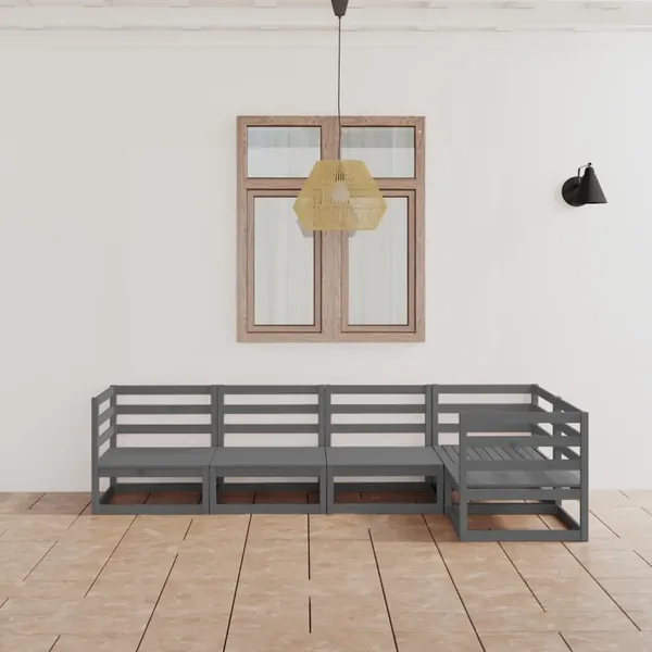 Salon de jardin 5 pcs gris bois de pin massif