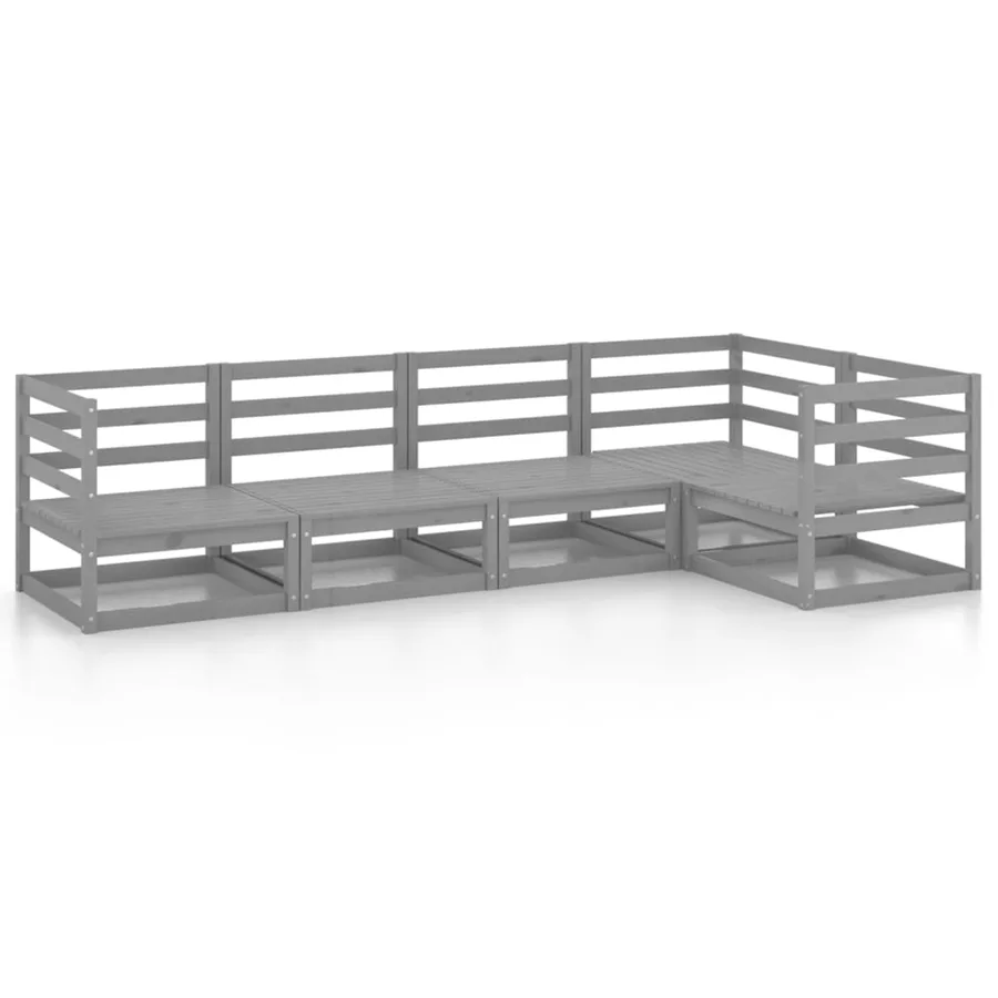 Salon de jardin 5 pcs gris bois de pin massif - 2