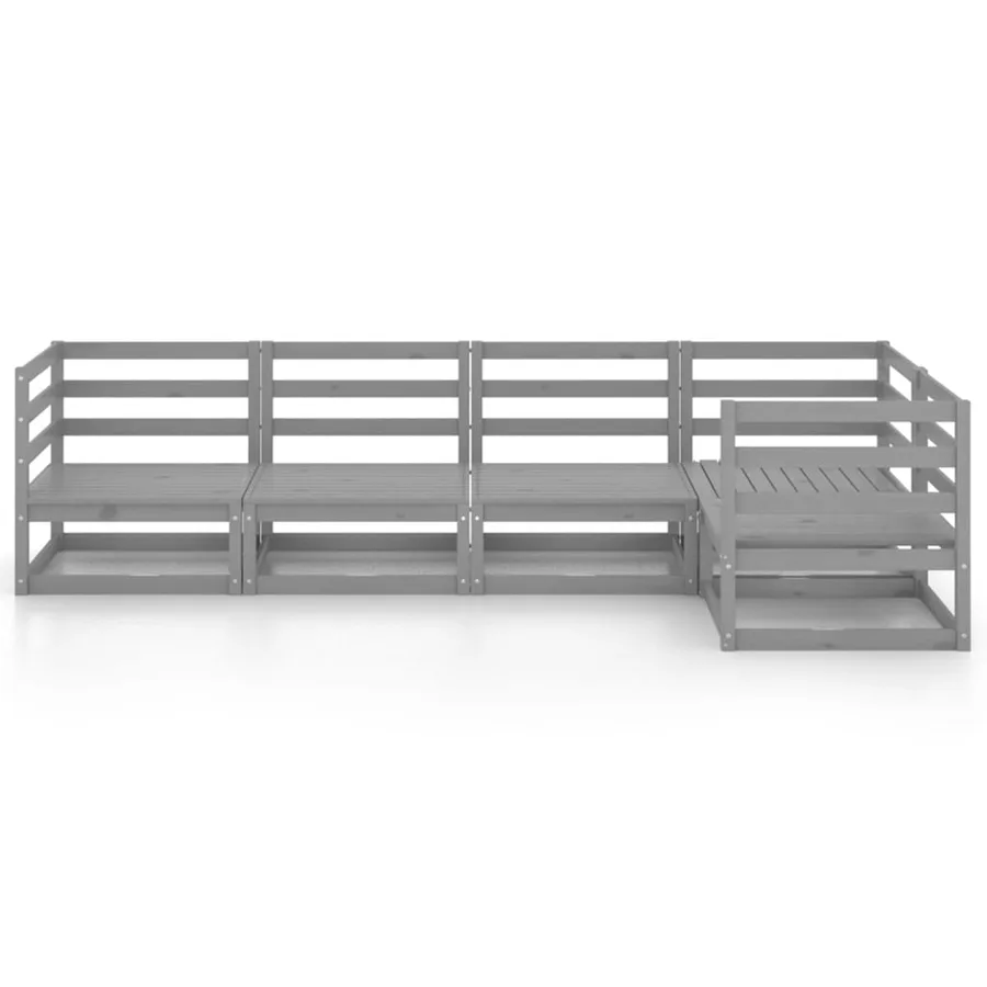 Salon de jardin 5 pcs gris bois de pin massif - 3