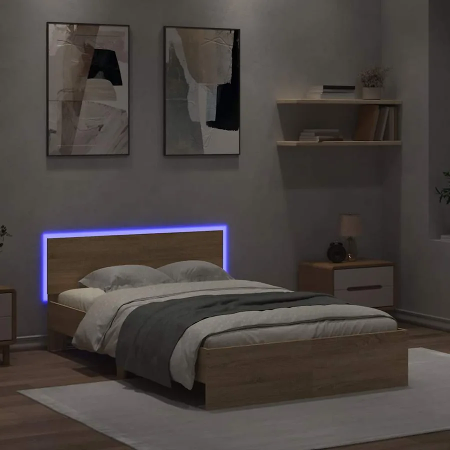 Cadre de lit avec tête de lit et LED chêne sonoma 120x190 cm - 3