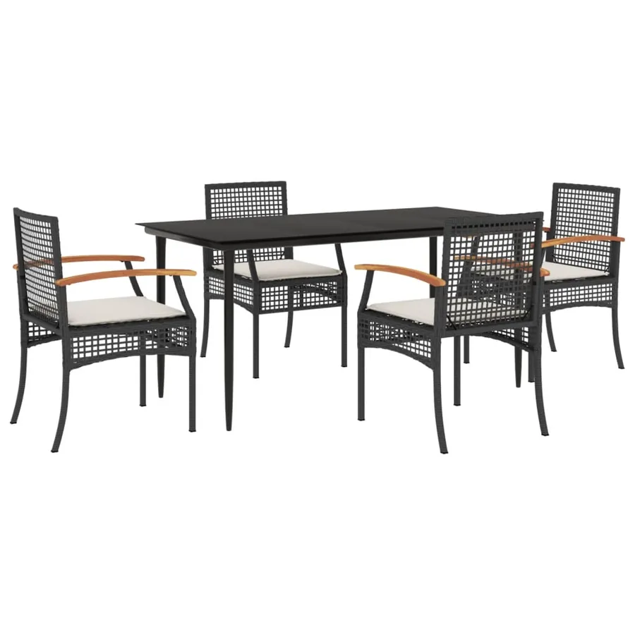 Ensemble à manger de jardin coussins 5pcs Noir Résine tressée - 2