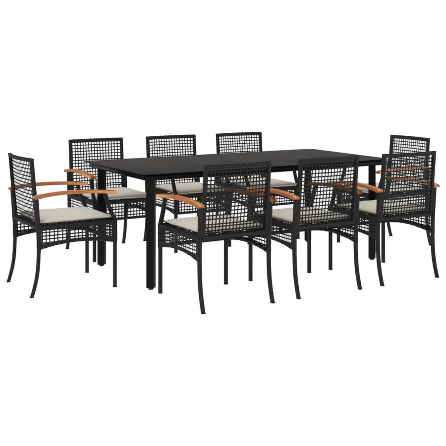 Ensemble à manger de jardin 9pcs coussins noir résine tressée - 2
