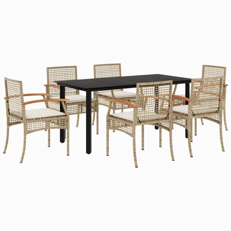Ensemble à manger de jardin et coussins 7 pcs beige poly rotin - 2