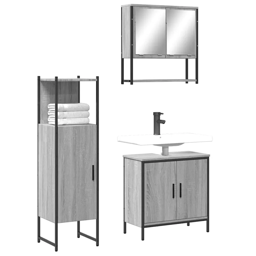 Ensemble de meubles de salle de bain 3 pcs Sonoma gris