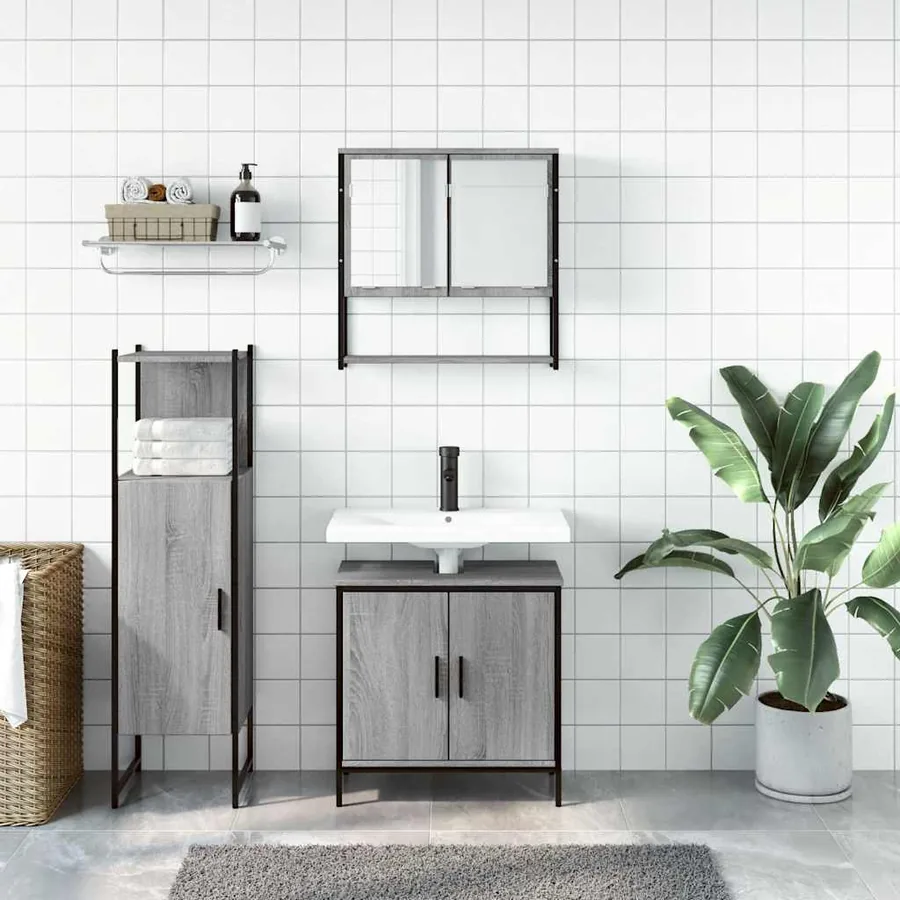 Ensemble de meubles de salle de bain 3 pcs Sonoma gris - 3