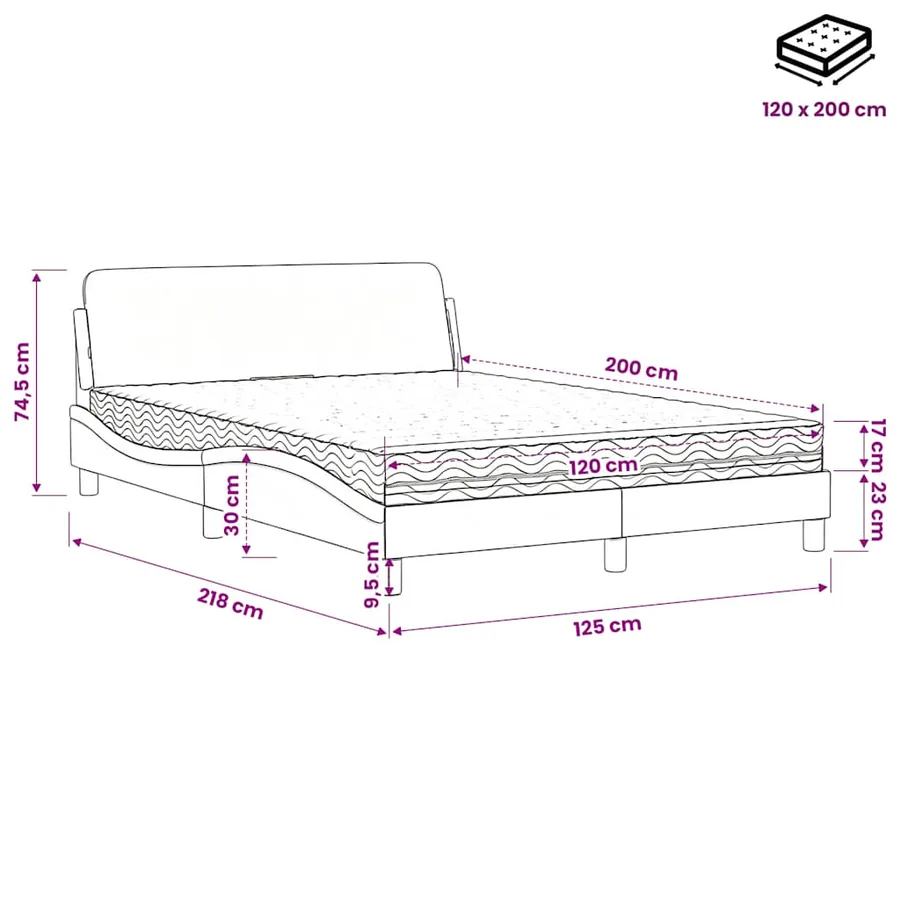 Lit avec matelas Dover rose 120x200 cm velours - 9