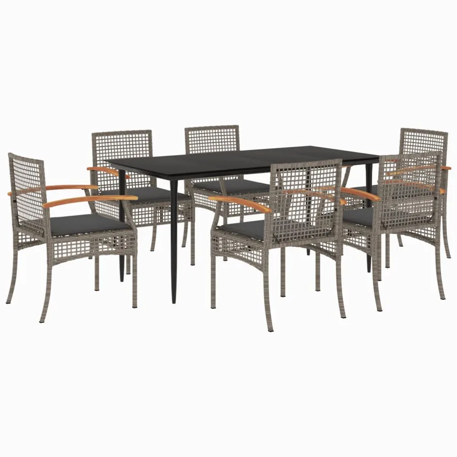 Ensemble à manger de jardin et coussins 7 pcs gris rotin - 2