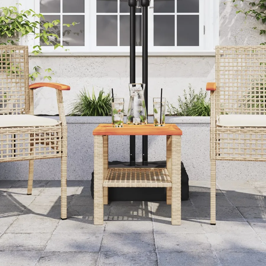 Table de jardin beige 40x40x42 cm résine tressée et bois acacia - 3