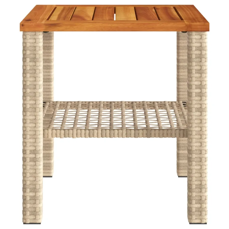 Table de jardin beige 40x40x42 cm résine tressée et bois acacia - 4